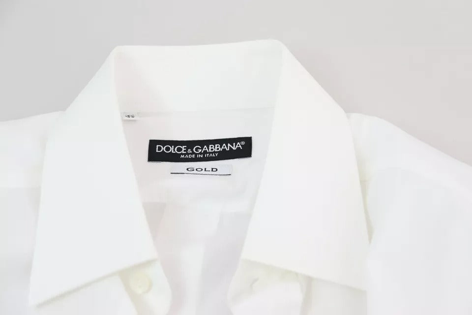 Dolce & Gabbana White Cotton Poplin Dress Formal GOLD Shirt