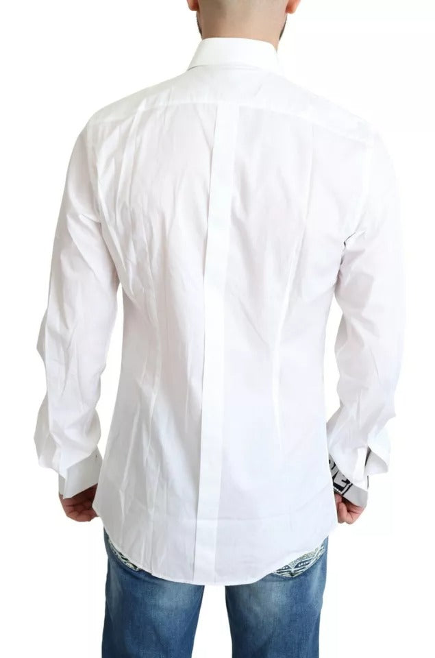 Dolce & Gabbana White Cotton Poplin Dress Formal GOLD Shirt