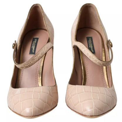 Dolce & Gabbana Beige Leather Mary Janes Embellished Shoes