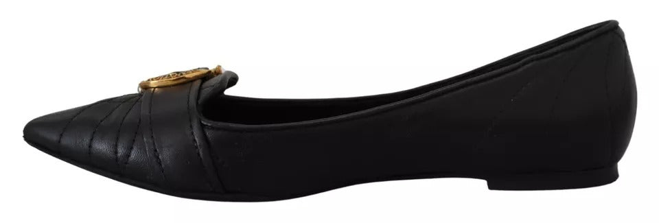 Dolce & Gabbana Black Devotion Leather Pointy Flats Shoes