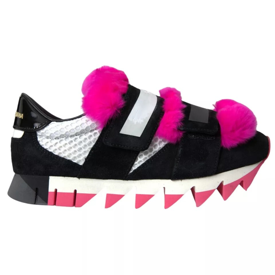 Dolce & Gabbana Black Pink Neoprene Stretch Shark Sneakers Shoes