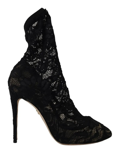 Dolce & Gabbana Black Stretch Socks Taormina Lace Boots Shoes