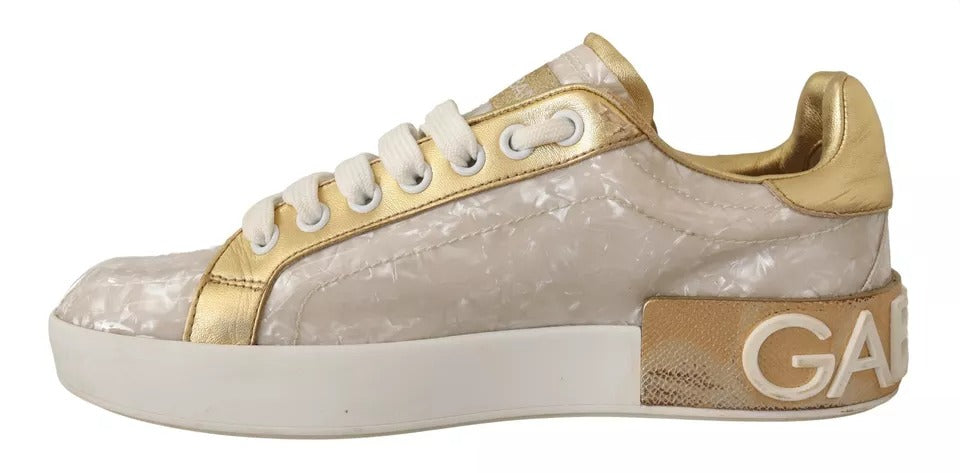 Dolce & Gabbana White Portofino Mother Of Pearl Sneakers Casual Shoes