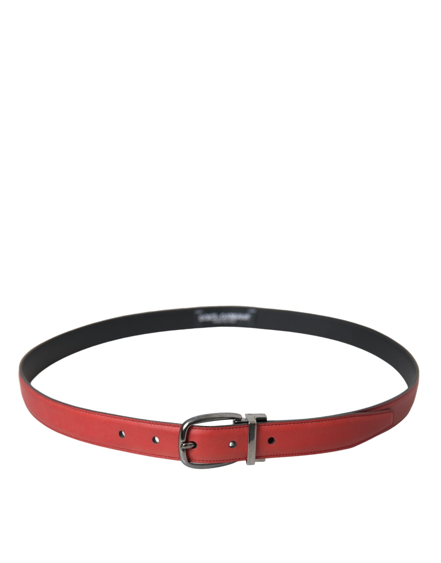 Dolce & Gabbana Red Leather Silver Metal Buckle Belt Men