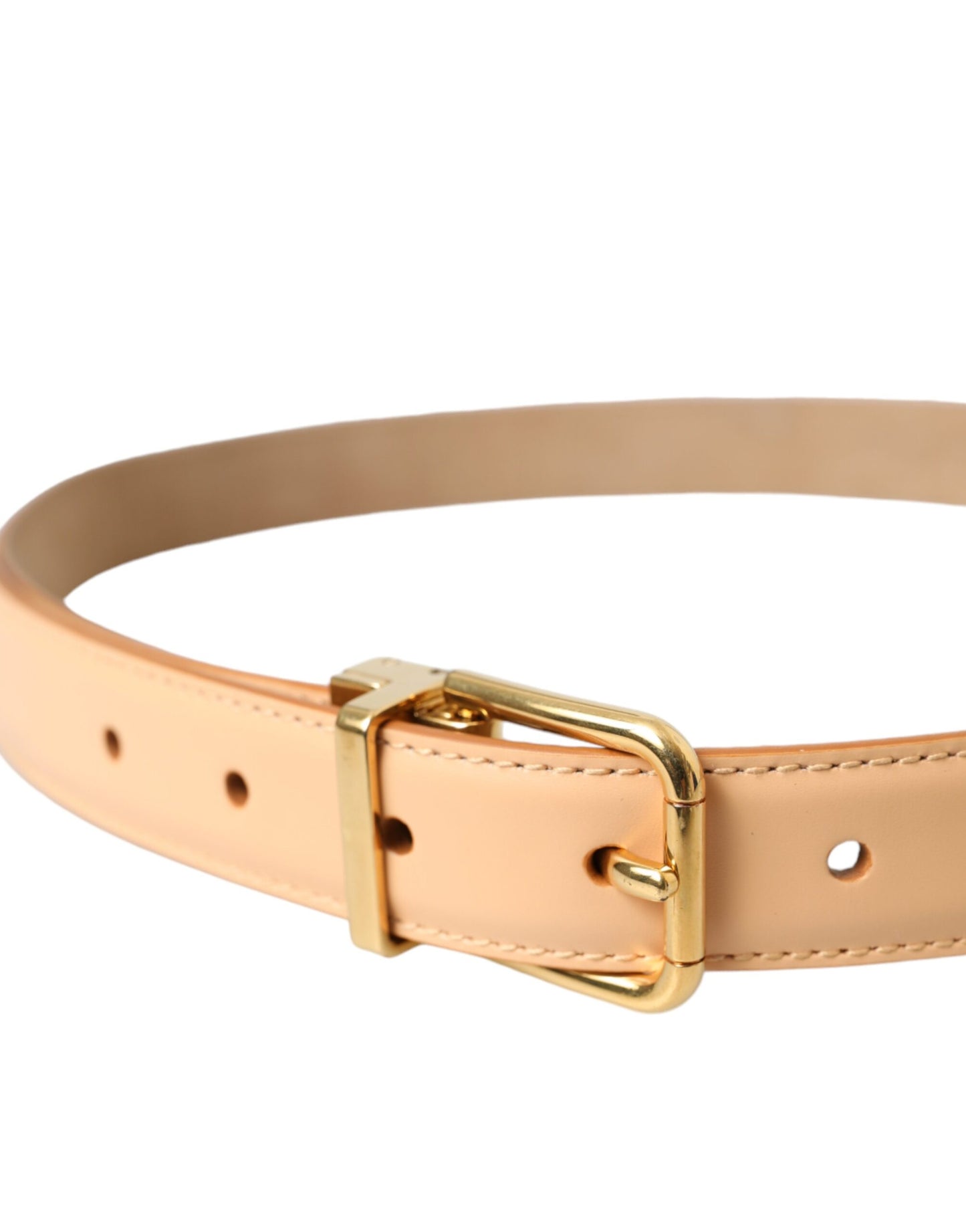 Dolce & Gabbana Beige Calfskin Leather Gold Metal Buckle Belt