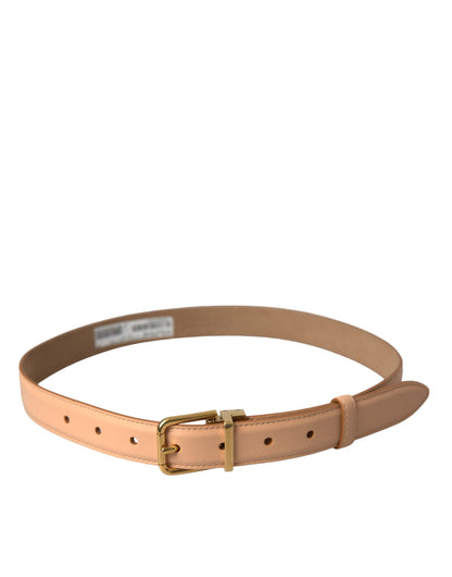 Dolce & Gabbana Beige Calfskin Leather Gold Metal Buckle Belt