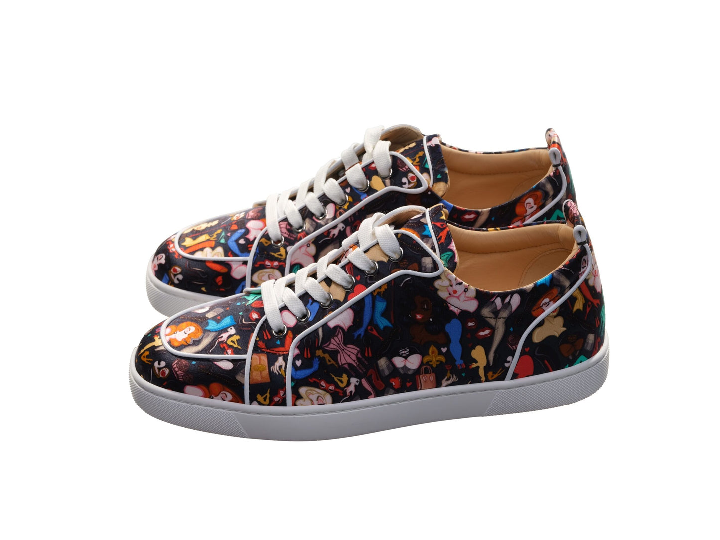 Christian Louboutin Rantulow Orlato Flat Crepe Satin Multicolour Limited Edition Dr Bored Print Sneakers