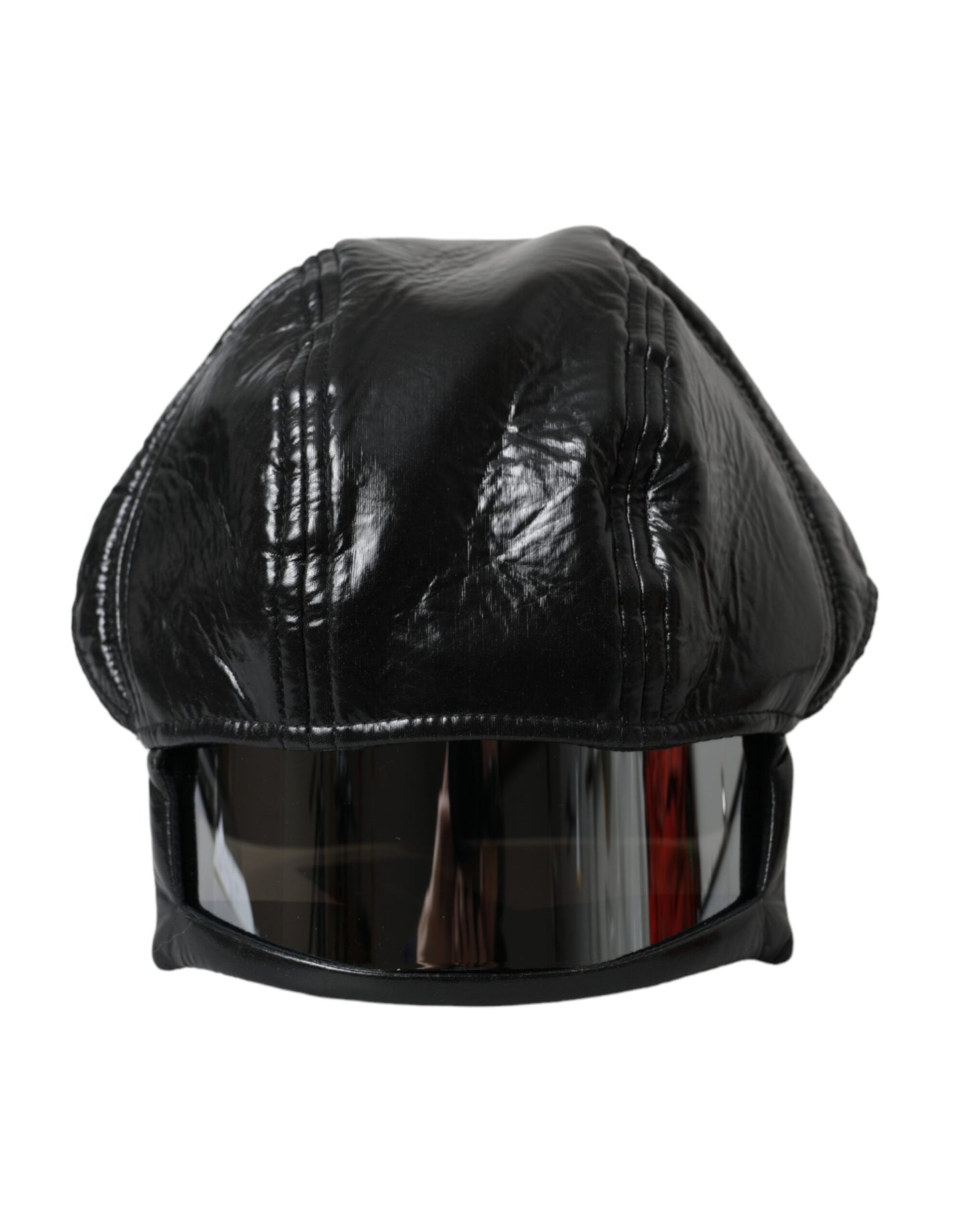 Dolce & Gabbana Black Leather Helmet Visor Bucket Hat Men