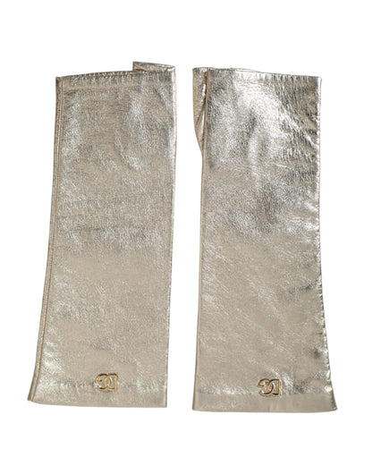 Dolce & Gabbana Silver Laminated Logo Finger Less Gloves