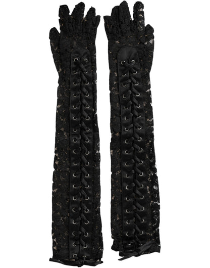 Dolce & Gabbana Black Taormina Lace Elbow Length Gloves