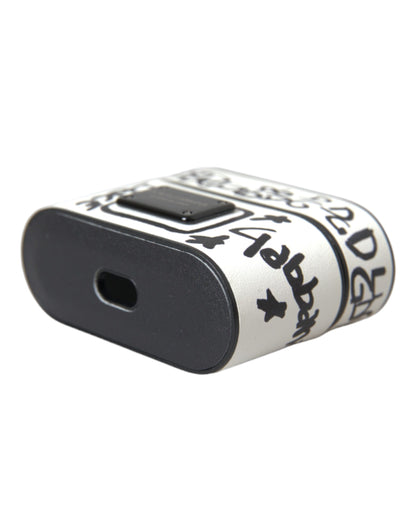 Dolce & Gabbana Black White Leather Scribble Embossed Logo Airpods Case