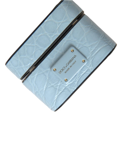 Dolce & Gabbana Light Blue Leather Metal Logo Plaque Airpods Case