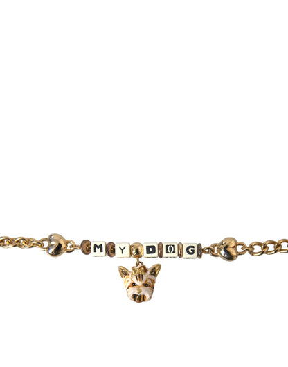 Dolce & Gabbana Gold Tone Brass Chain MY DOG Heart Bracelet