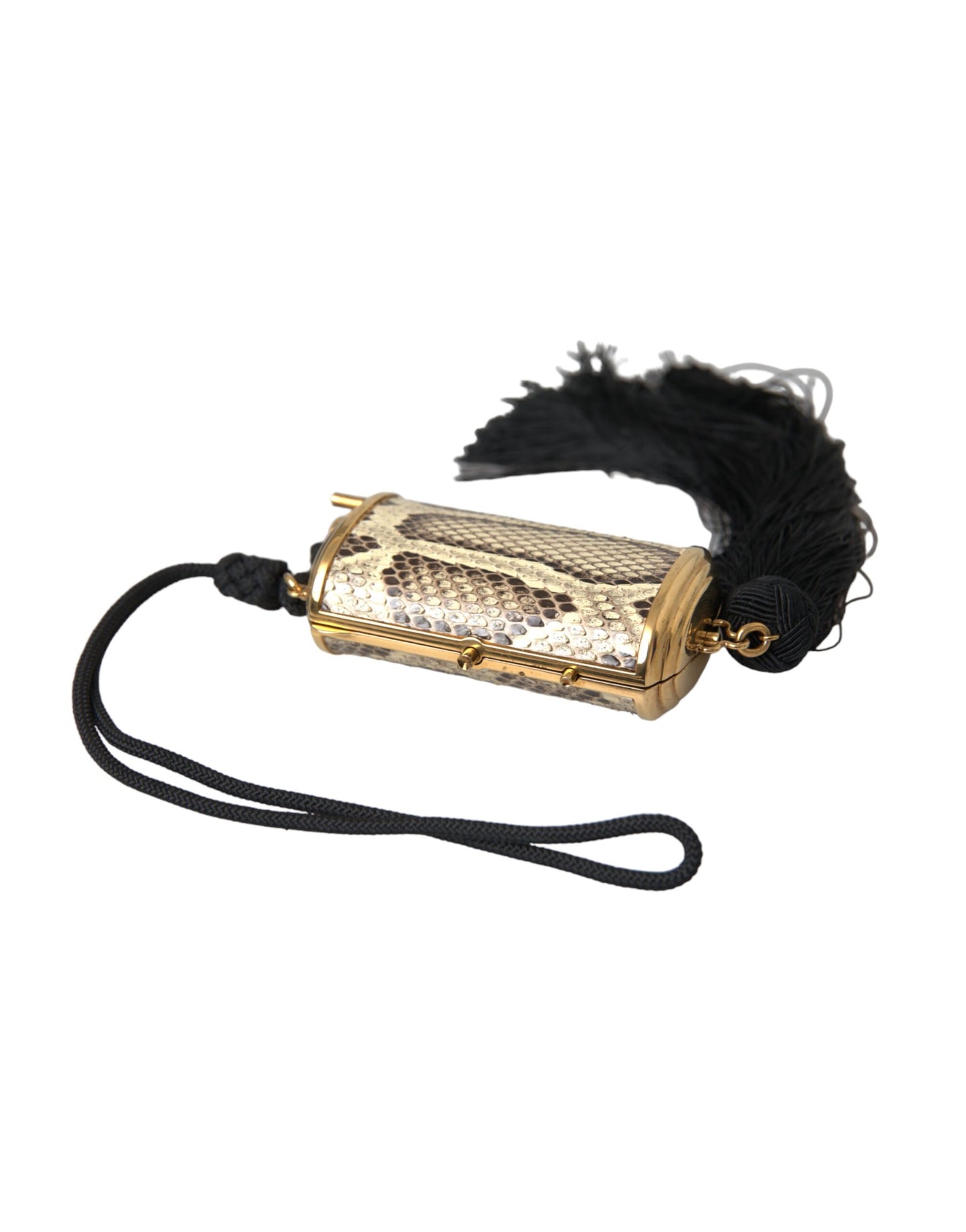 Dolce & Gabbana Beige Exotic Leather Mini Mirror Tassel Make Up Holder Bag