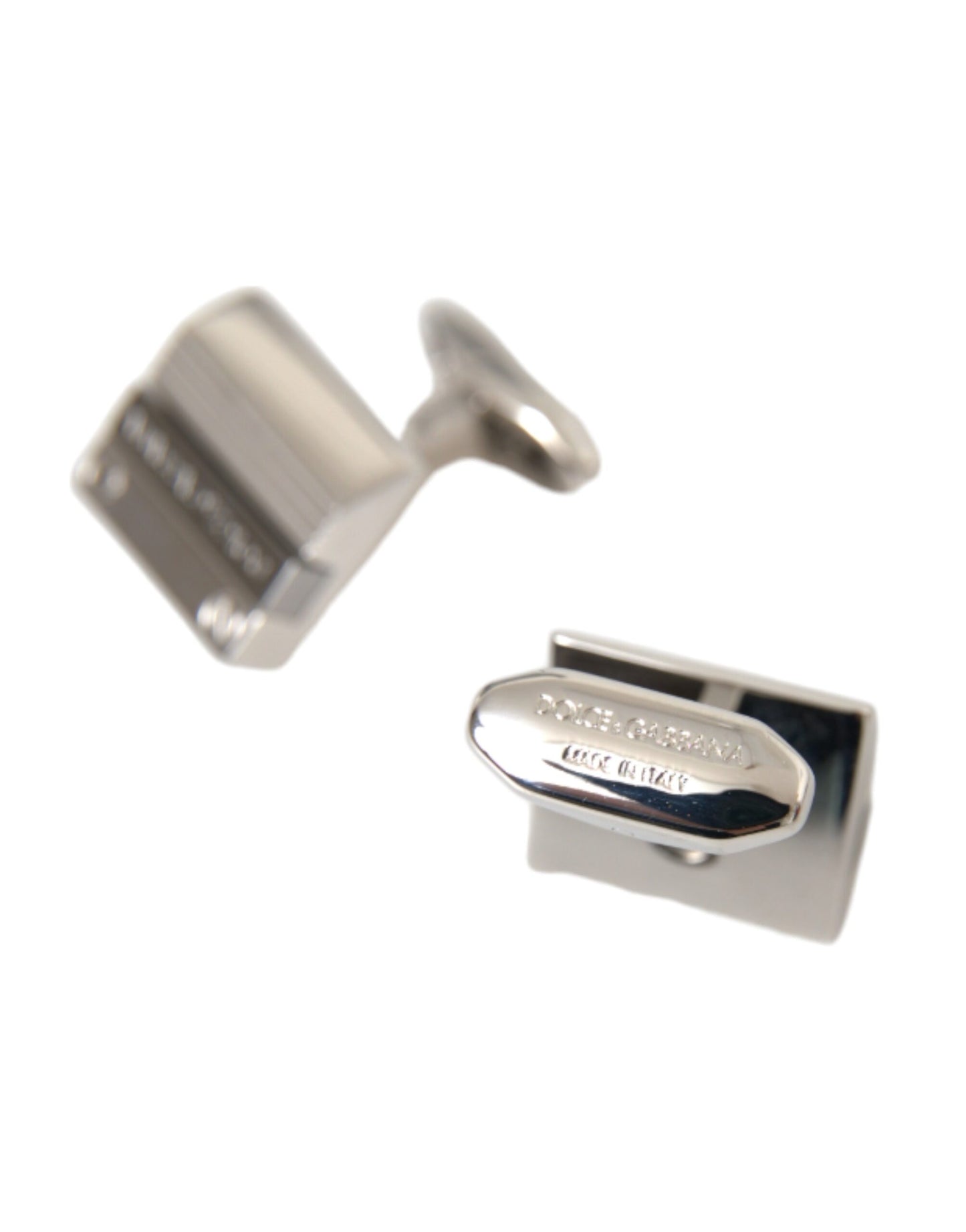 Dolce & Gabbana Silver Plated Metal Brass DG Logo Pin Cufflinks