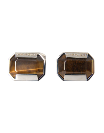 Dolce & Gabbana Silver Plated Brass Pin Crystal Cufflinks