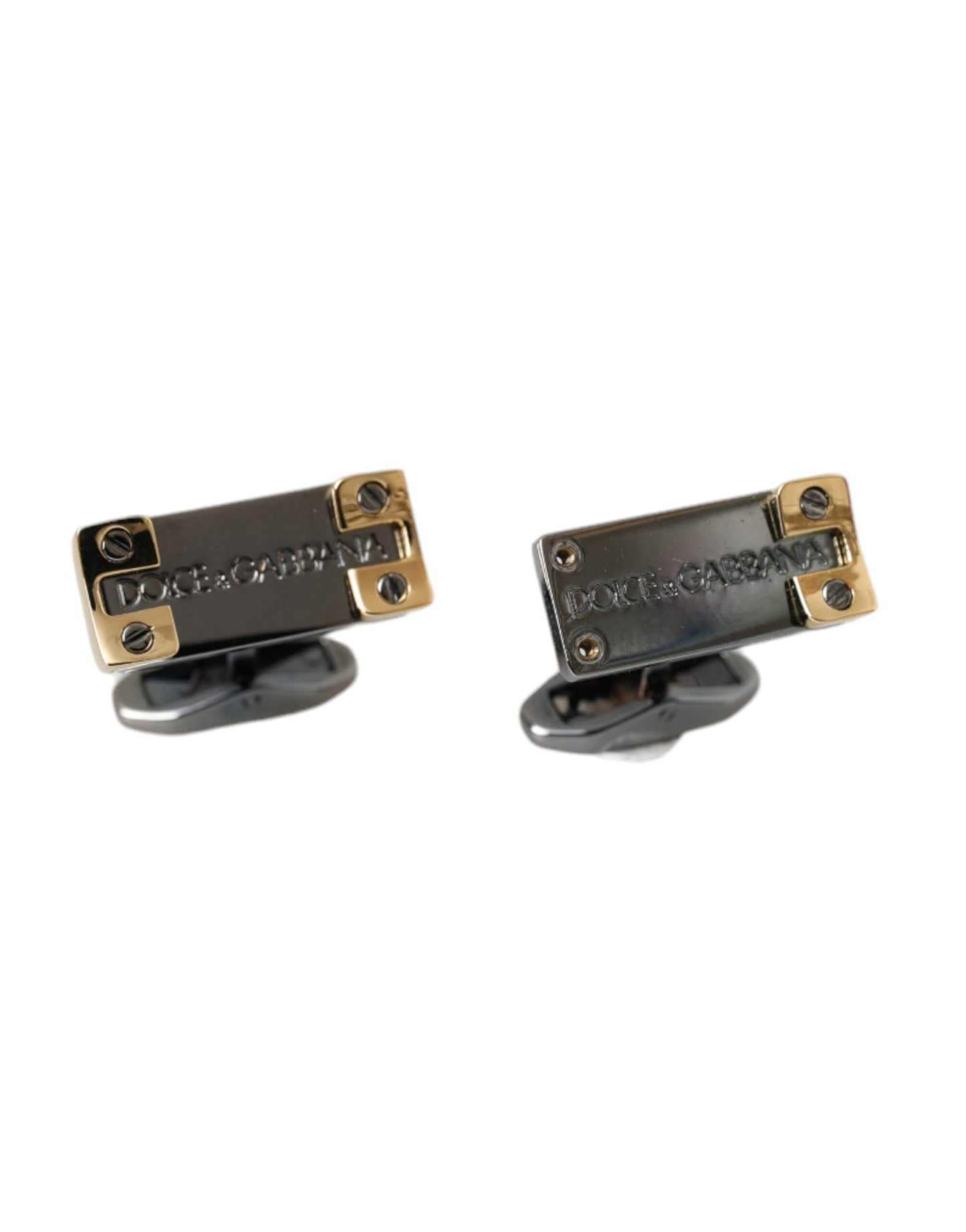 Dolce & Gabbana Silver Gold Plated Brass DG Logo Pin Cufflinks