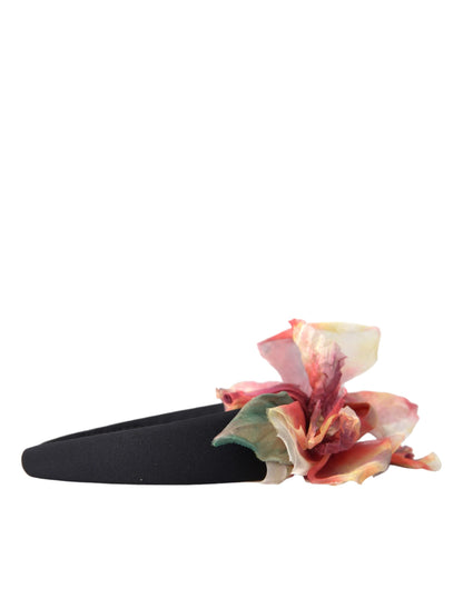 Dolce & Gabbana Rose Pink Silk Floral Black Tiara Women Hairband Diadem