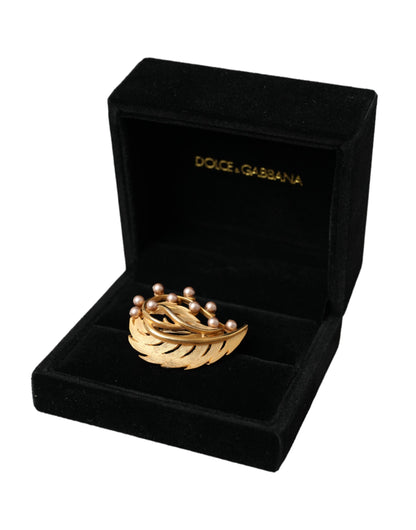 Dolce & Gabbana Gold Brass Leaf Embellished Jewelry Brooch Hair Pin