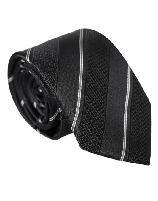 Dolce & Gabbana Black White Stripes Silk Adjustable Tie