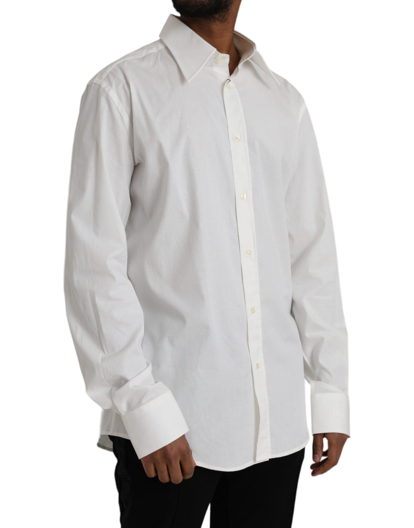 Dolce & Gabbana White Cotton Dress Slim Fit GOLD Shirt