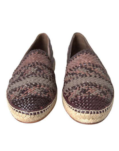 Dolce & Gabbana Brown Buffalo Leather Espadrille Flats Shoes