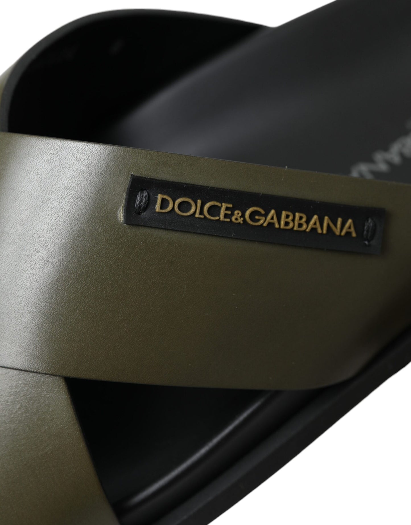 Dolce & Gabbana Green Leather Criss-Cross Slide Sandals Shoes