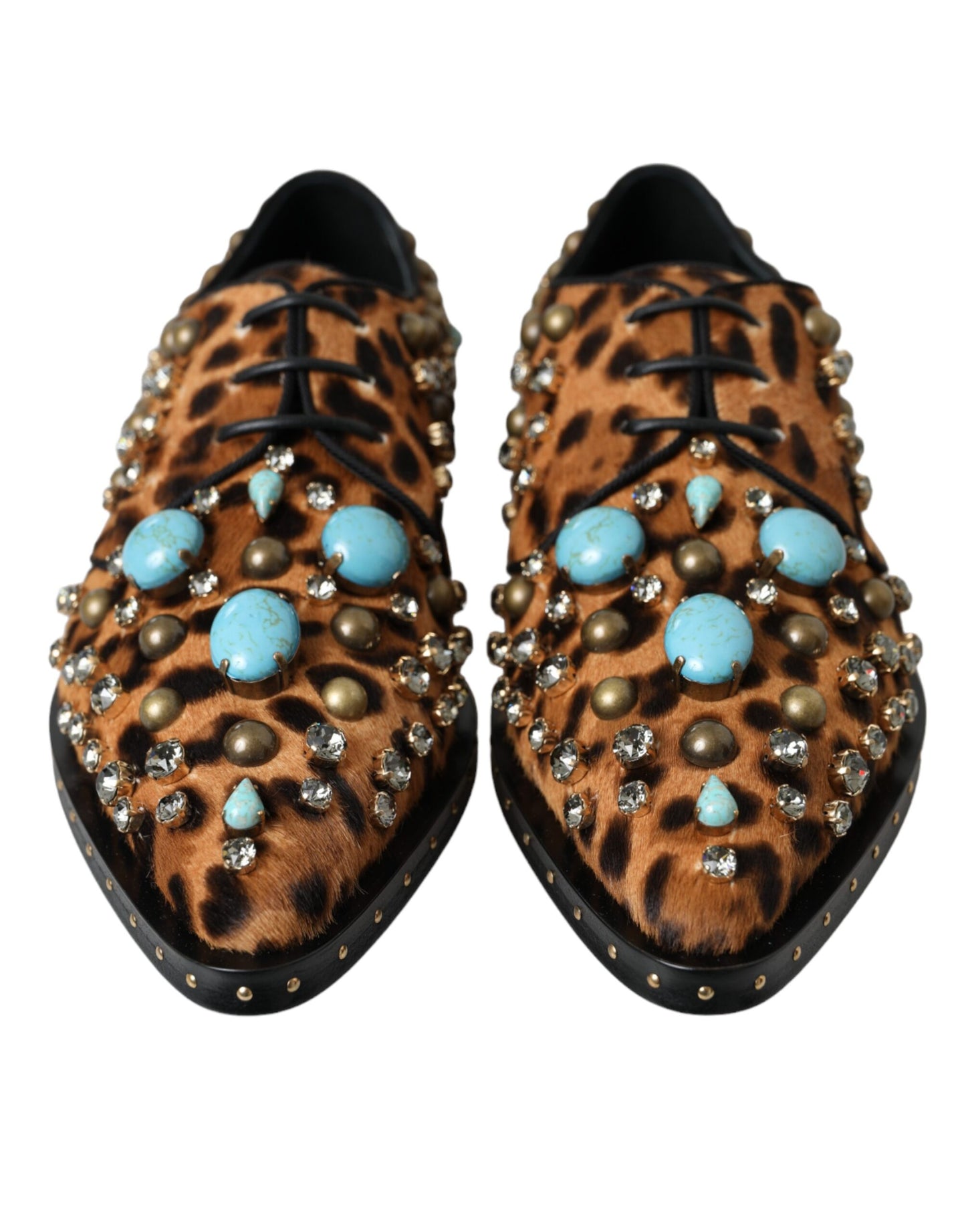 Dolce & Gabbana Brown Leopard Hair Crystal Dress Broque Shoes