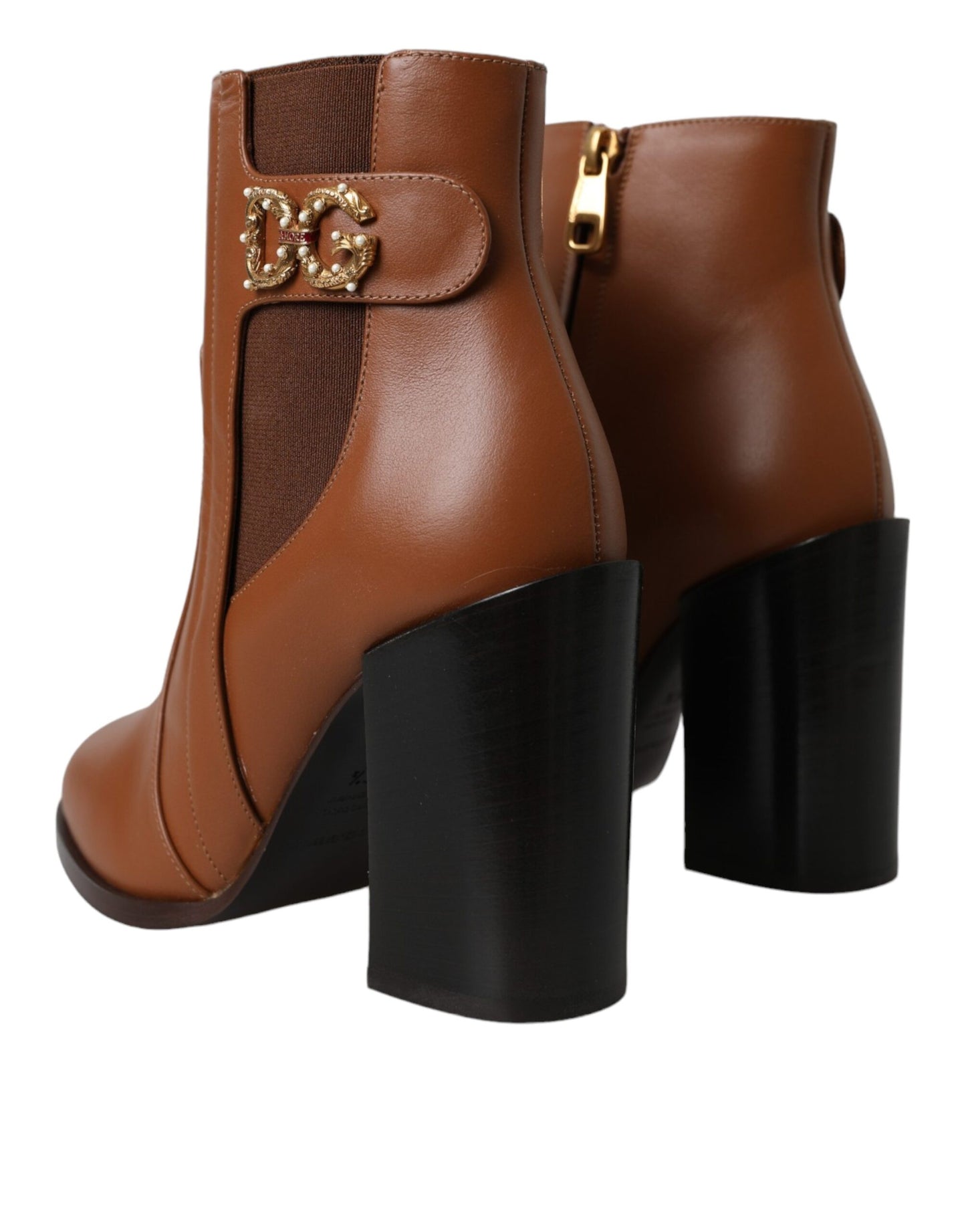 Dolce & Gabbana Brown Leather AMORE Heels Ankle Boots Shoes