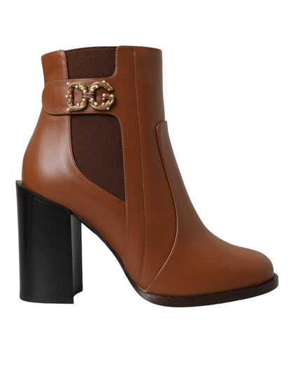 Dolce & Gabbana Brown Leather AMORE Heels Ankle Boots Shoes