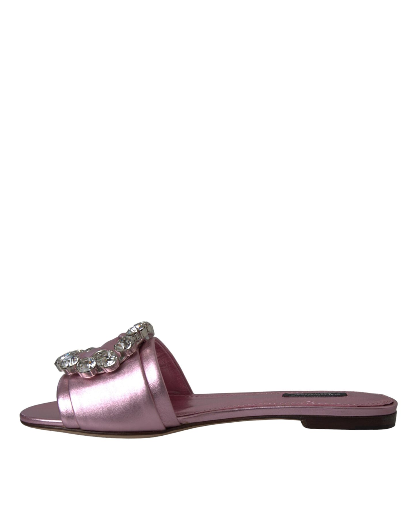 Dolce & Gabbana Pink Crystal Leather Flats Sandals Shoes