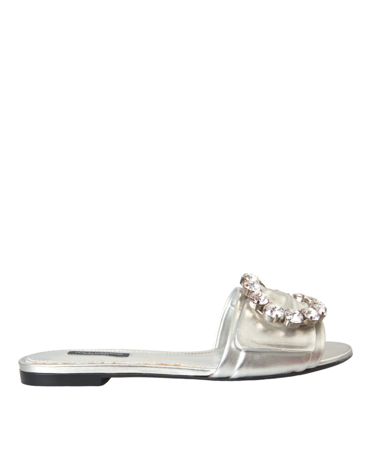 Dolce & Gabbana Silver Crystal Leather Flats Sandals Shoes