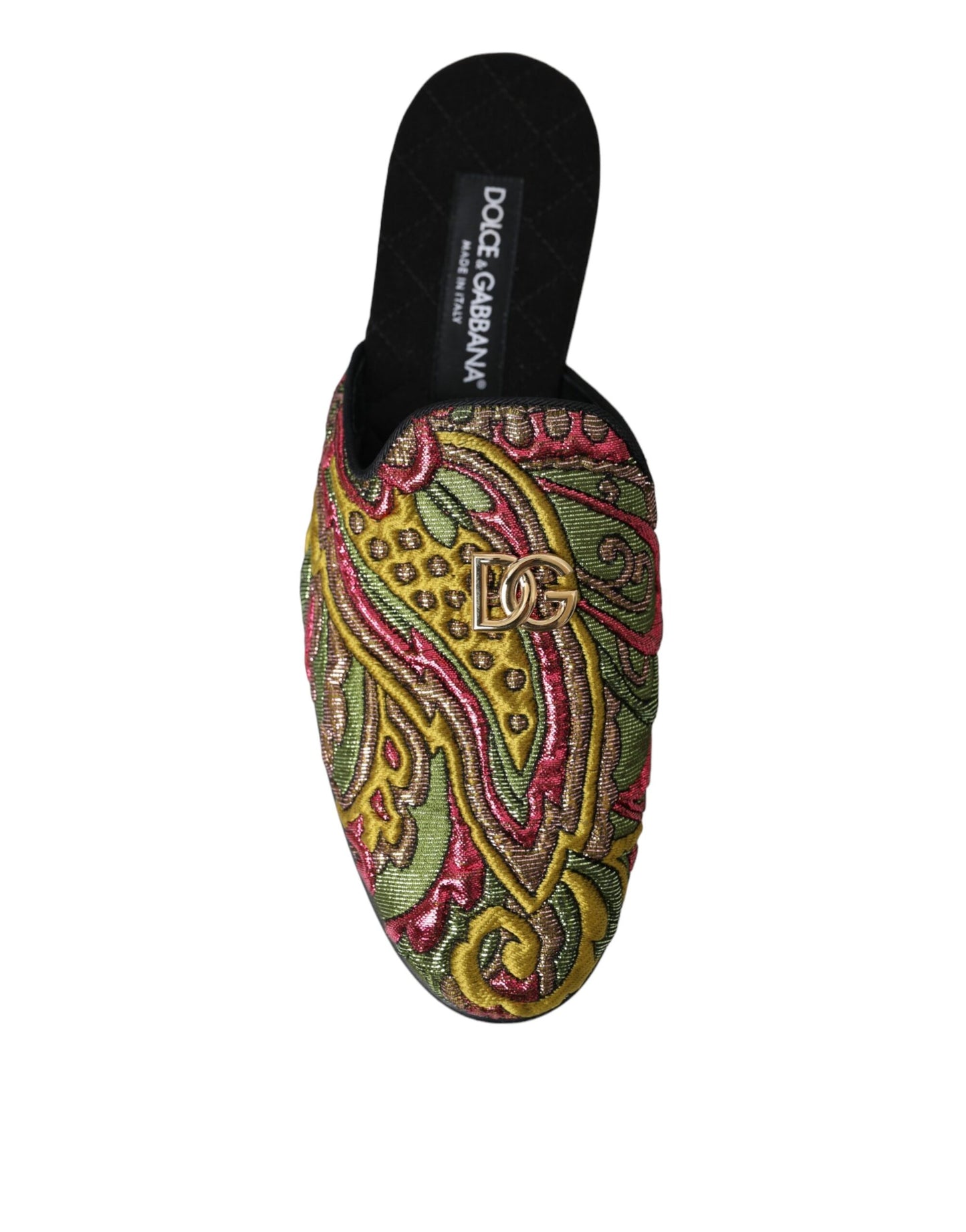 Dolce & Gabbana Multicolor Brocade DG Logo Mule Flat Sandals Shoes