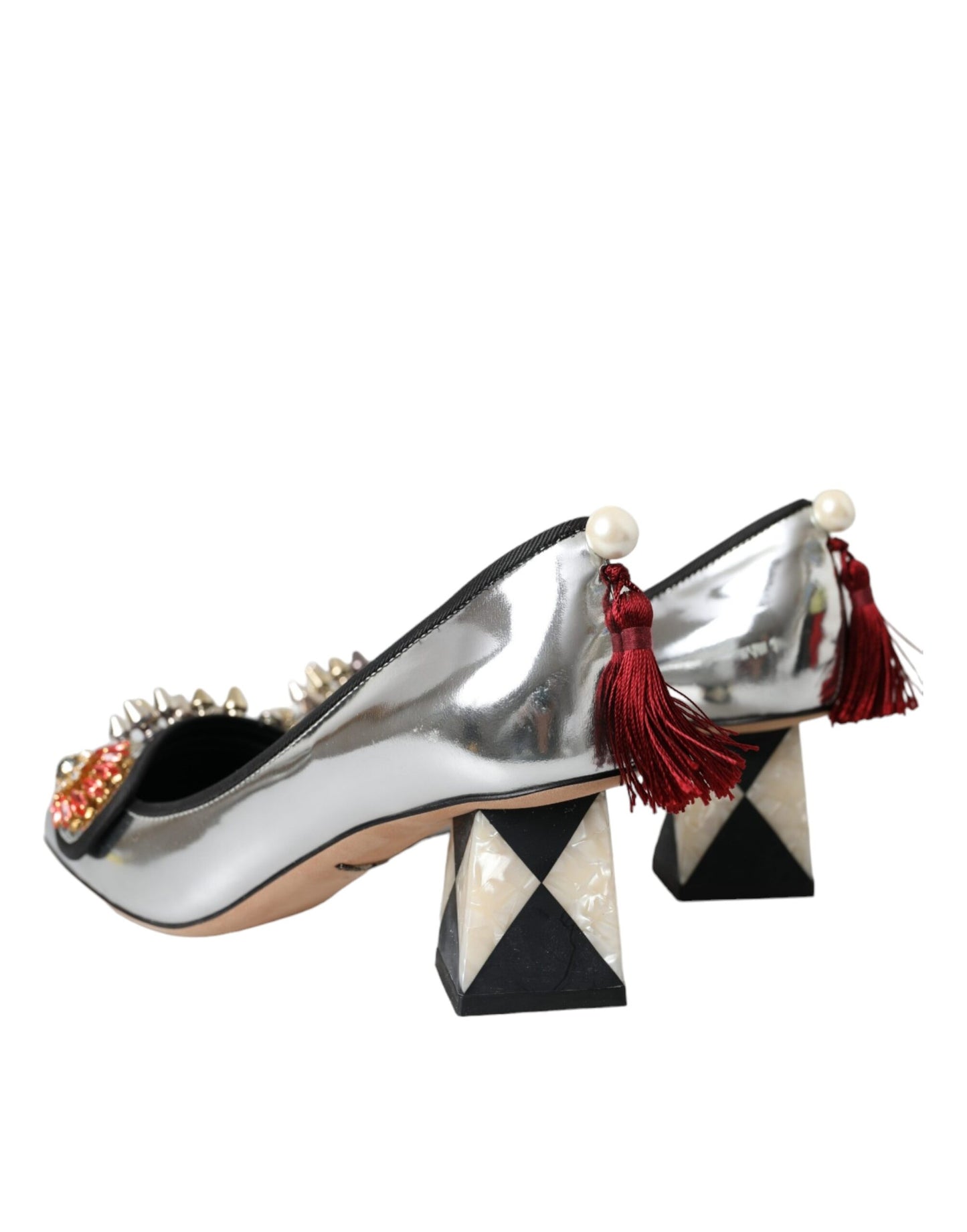 Dolce & Gabbana Silver Embellished Leather Heels Pumps Shoes