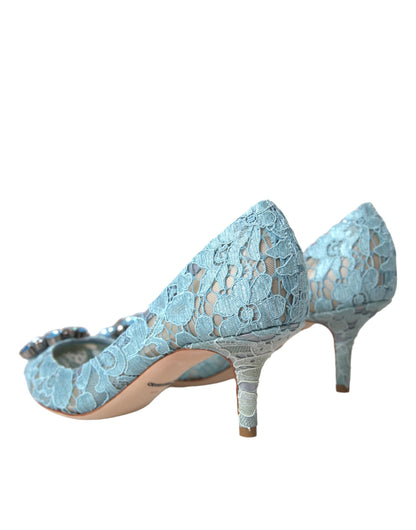 Dolce & Gabbana Blue Taormina Lace Crystal Heel Pumps Shoes