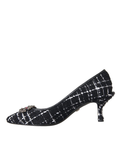 Dolce & Gabbana Black White Tweed DG Amore Heels Pumps Shoes