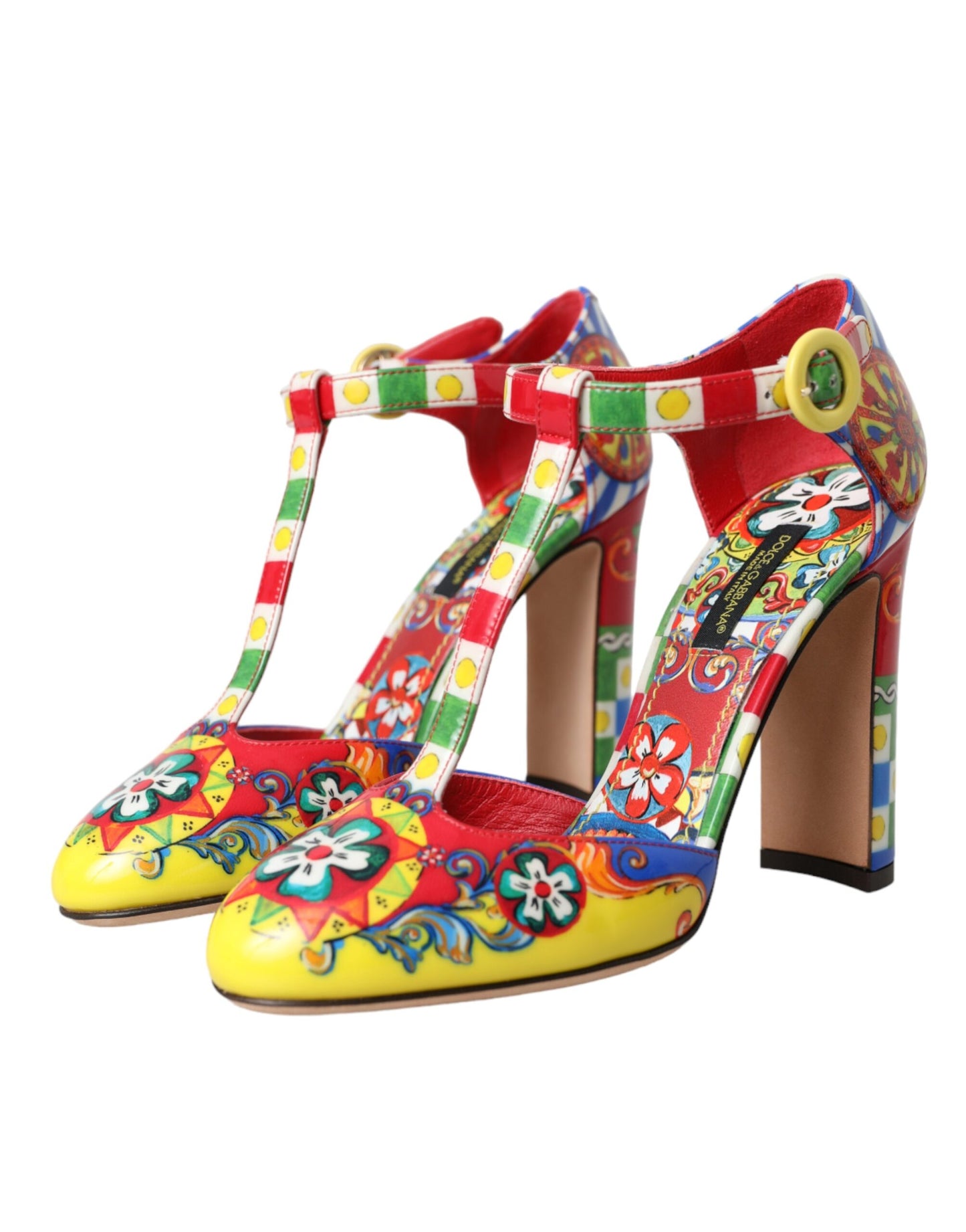 Dolce & Gabbana Multicolor Carretto T-strap Sandals Shoes