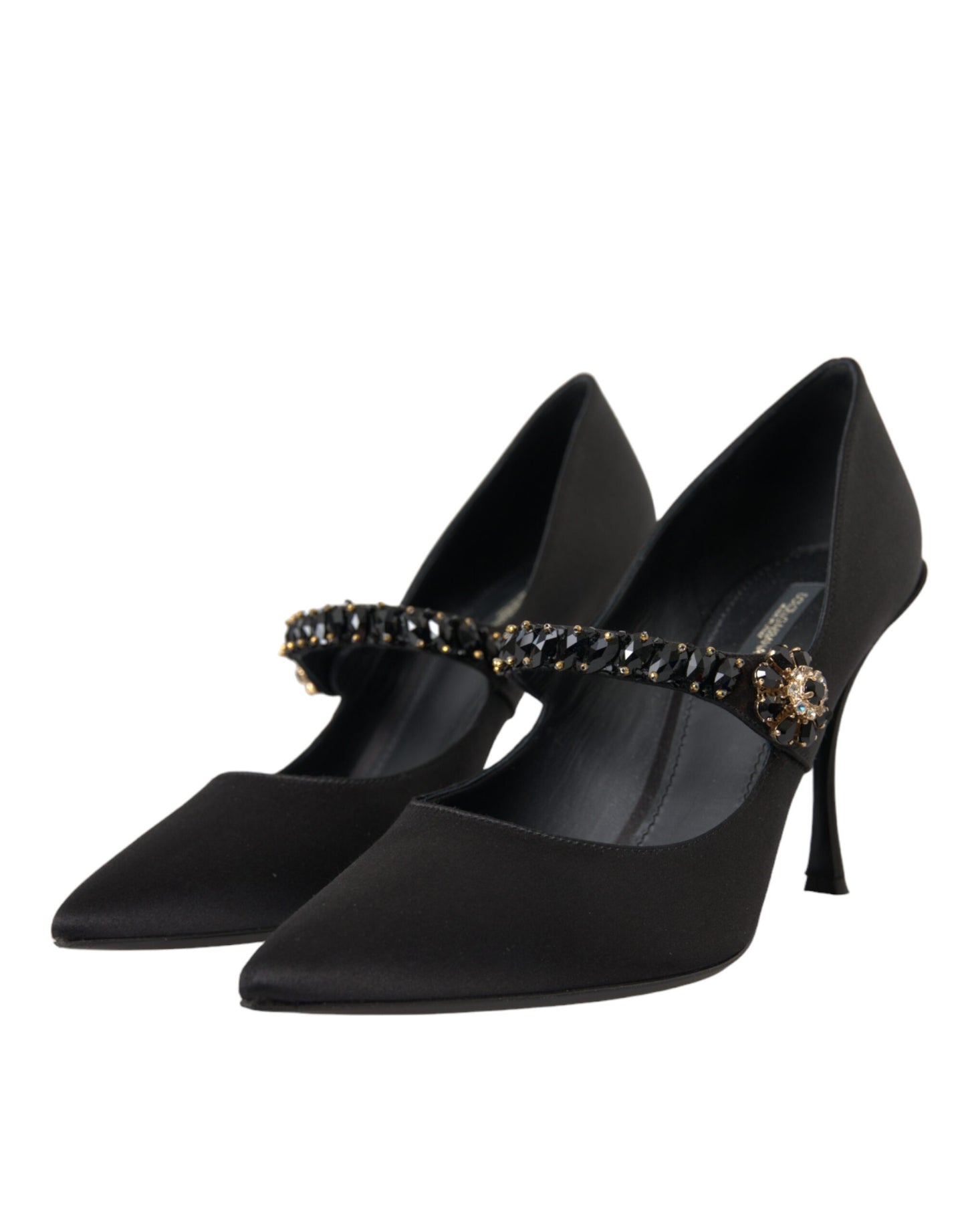 Dolce & Gabbana Black Mary Jane Crystal Heels Pumps Shoes