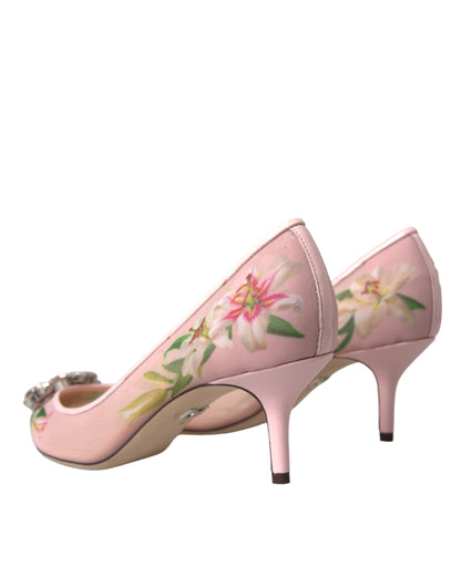 Dolce & Gabbana Pink Floral Crystal Bellucci Pumps Shoes