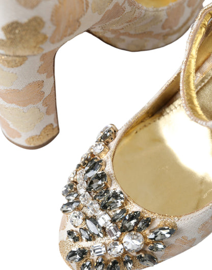 Dolce & Gabbana Gold Jacquard Crystal Vally Heels Pumps Shoes