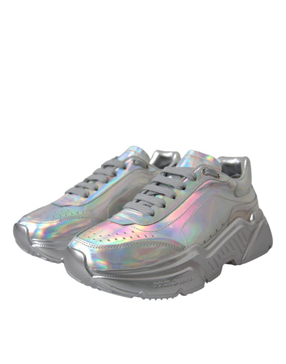 Dolce & Gabbana Silver Iridescent DAYMASTER Leather Sneakers Shoes