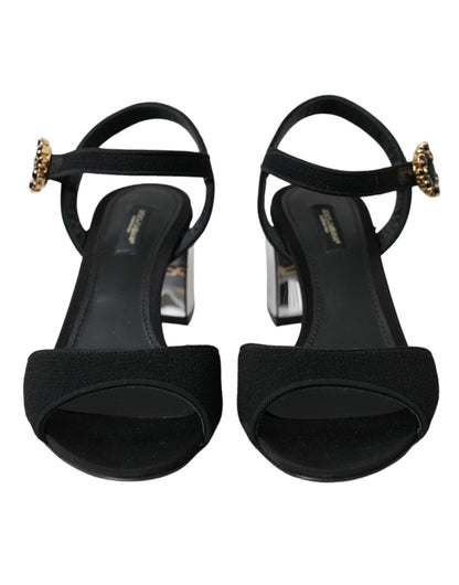 Dolce & Gabbana Black Crystal Ankle Strap Keira Sandal Shoes