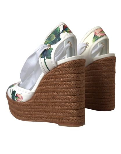 Dolce & Gabbana White Floral Wedge Heels Sandals Shoes