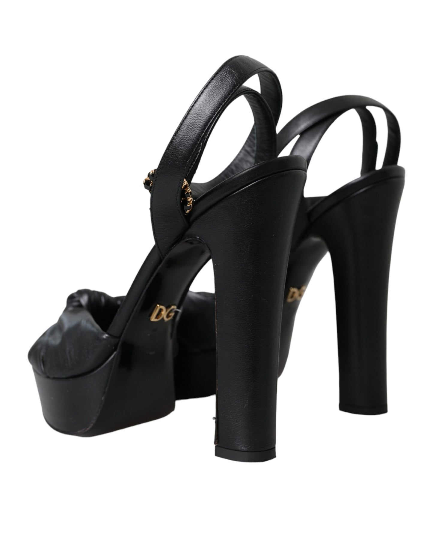 Dolce & Gabbana Black Leather Crystal Platform Sandals Shoes