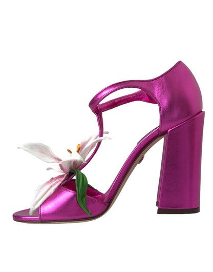 Dolce & Gabbana Fuchsia Flower Crystals Heels Sandals Shoes