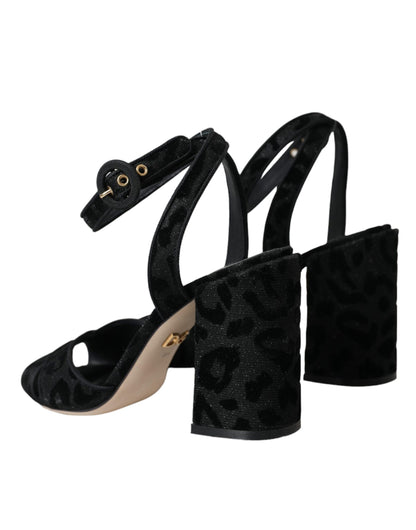 Dolce & Gabbana Black Leopard Suede Heels Sandals Shoes