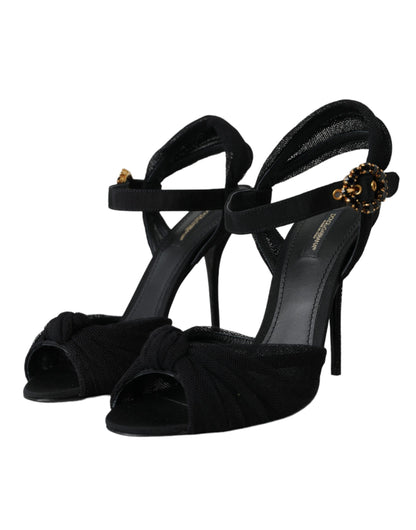 Dolce & Gabbana Black Suede Crystals Keira Sandals Shoes