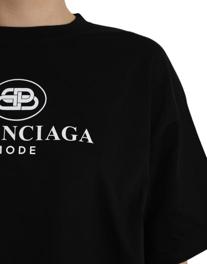 Balenciaga Black Cotton Logo Crew Neck Short Sleeves T-shirt