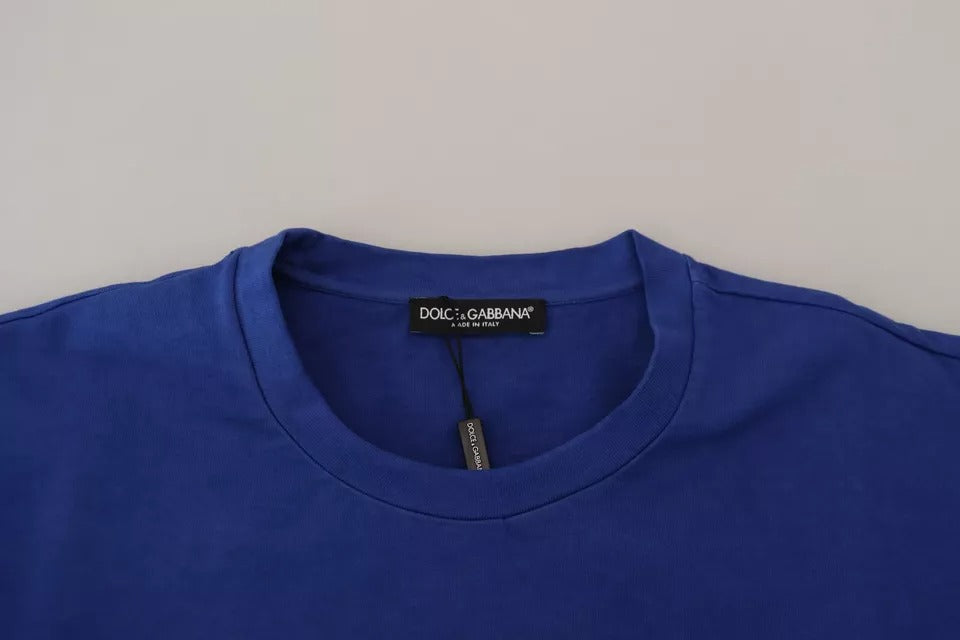 Dolce & Gabbana Blue Logo Print Crewneck Cotton T-shirt