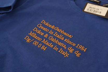 Dolce & Gabbana Blue Logo Print Crewneck Cotton T-shirt